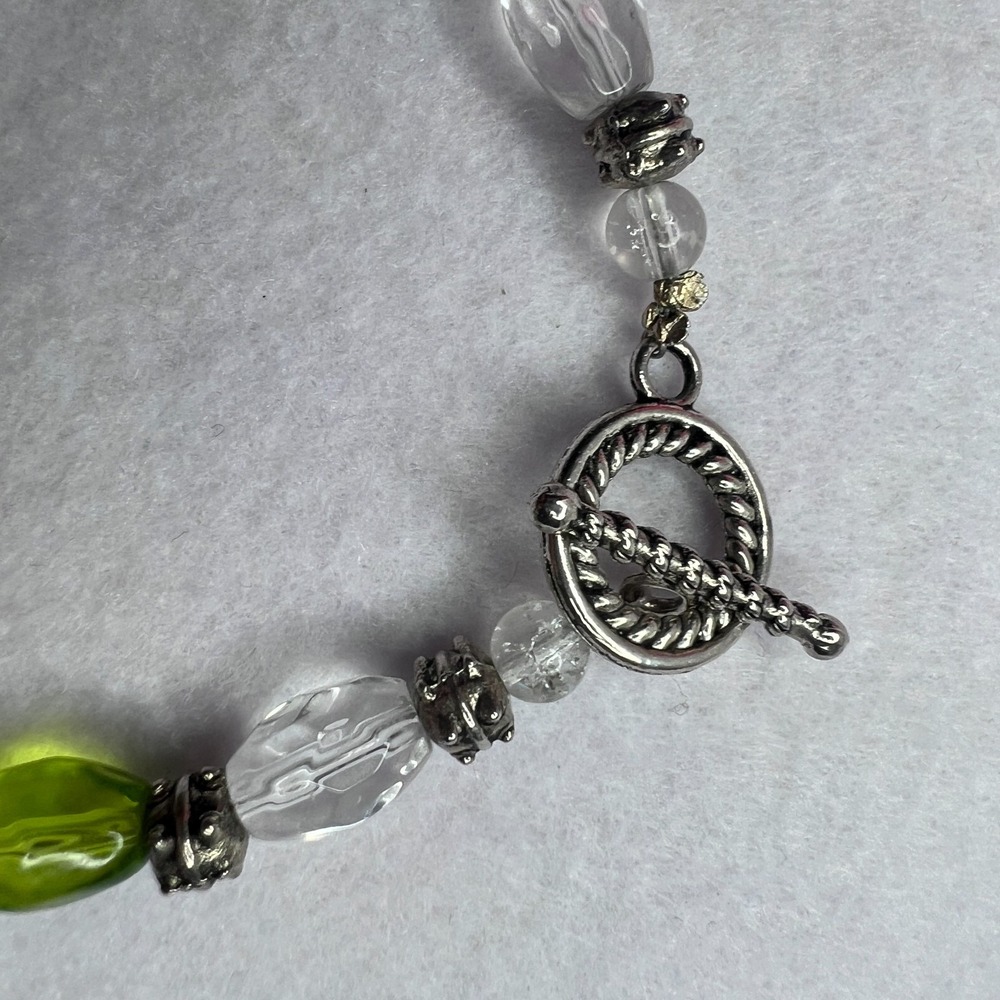 Iridescent Glass Cross Pendant Beaded Necklace Pink Green Clear Silver Tone 20" - Picture 3 of 7